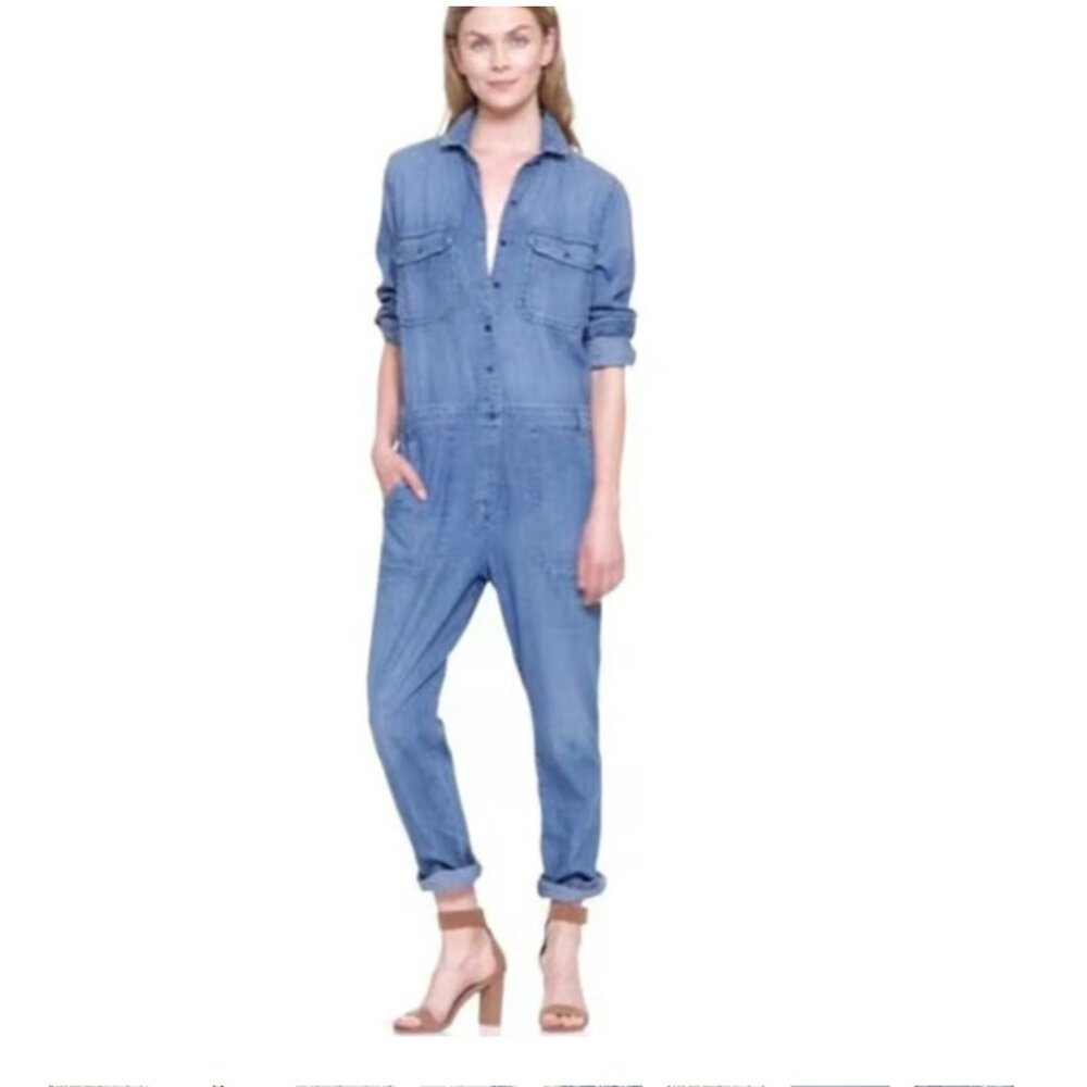 GAP 1969 Blue Cotton Long Sleeve Jumpsuit Fall 2016 Size Small
